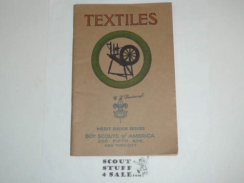 Textiles Merit Badge Pamphlet, Type 3, Tan Cover, 1925 Printing, Mint Condition