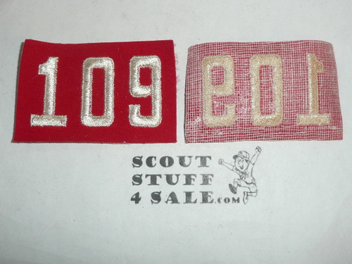 1940's Red Troop Numeral "109", felt, gauze back, Unused