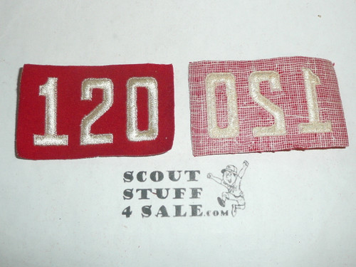 1940's Red Troop Numeral "120", felt, gauze back, Unused