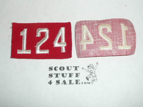 1940's Red Troop Numeral "124", felt, gauze back, Unused