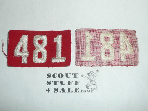 1940's Red Troop Numeral "481", felt, gauze back, Unused