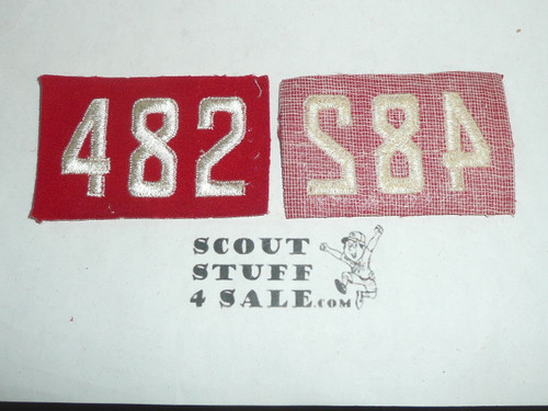 1940's Red Troop Numeral "482", felt, gauze back, Unused