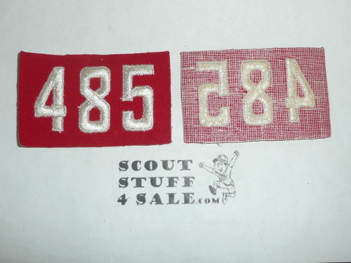 1940's Red Troop Numeral "485", felt, gauze back, Unused
