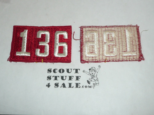 1970's Red Troop Numeral "136", fully embroidered, Unused