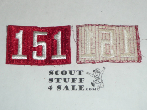 1970's Red Troop Numeral "151", fully embroidered, Unused