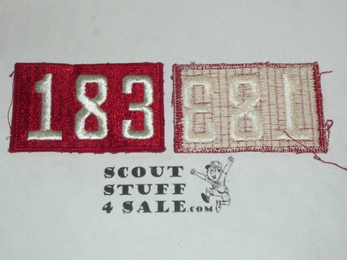 1970's Red Troop Numeral "183", fully embroidered, Unused