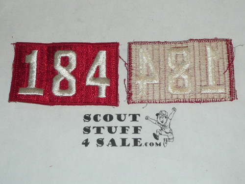 1970's Red Troop Numeral "184", fully embroidered, Unused