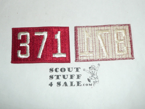 1970's Red Troop Numeral "371", fully embroidered, Unused