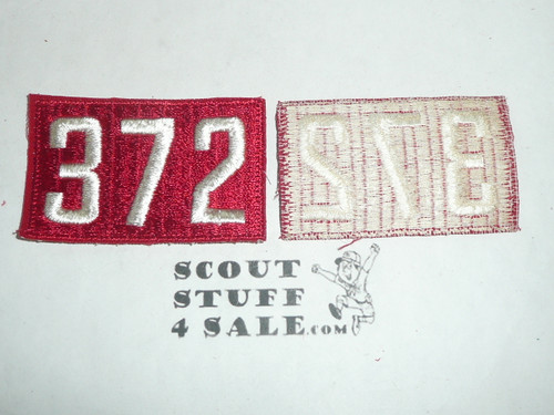 1970's Red Troop Numeral "372", fully embroidered, Unused