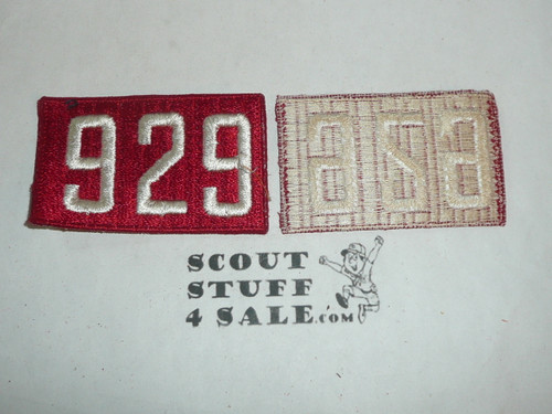 1970's Red Troop Numeral "929", fully embroidered, Unused