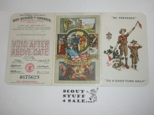 1929 Boy Scout Membership Card, 3-fold, with the Envelope, 7 signatures, expires March 1929, BSMC139