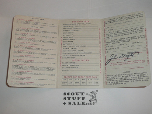 1935 Boy Scout Membership Card, 3-fold, with the Envelope, 7 signatures, expires February 1935, BSMC151