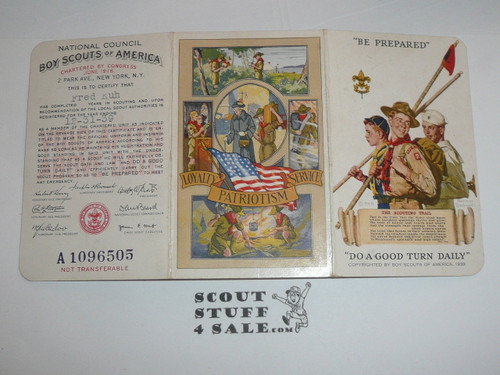 1939 Boy Scout Membership Card, 3-fold, with the Envelope, 7 signatures, expires December 1939, BSMC164