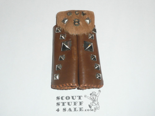 Region 8 Leather Neckerchief Slide, studded chaps - Boy Scout