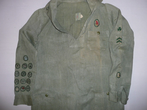 1930's Girl Scout Uniform with many patches, 18" chest 40" waist 40" length, GSH23