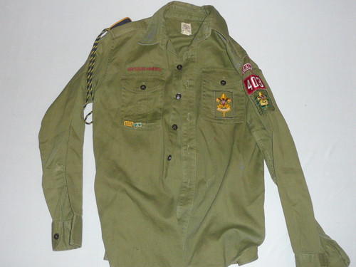 1960's Boy Scout Uniform Shirt with insignia, 14.5" Neck, #FB112