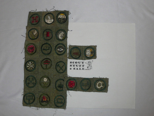 Group of 23 1930's Square Girl Scout Proficiency Badges, sewn