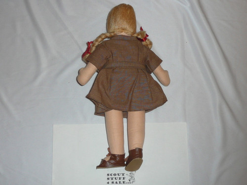 1950's Brownie Girl Scout Stuffed Cloth Doll with braided blond hair, 14" tall, Georgene Novelties