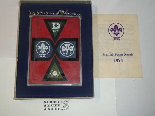 1972 World Scout Organization Stained Glass Tableu with Paperwork, 5" x 6.5"