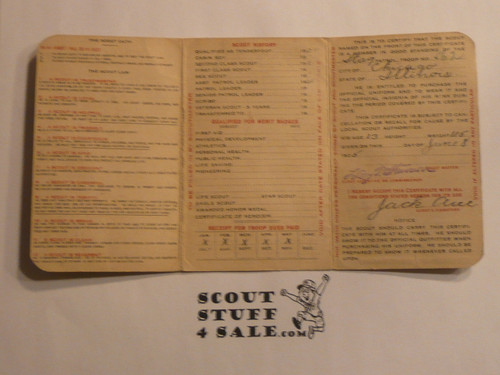 1926 Boy Scout Membership Card, 3-fold, with envelope, 6 signatures, expires February 1926, BSMC268