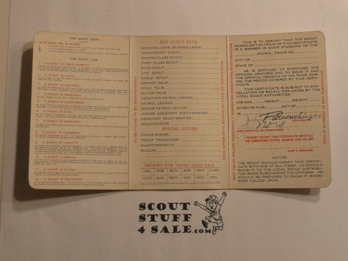 1936 Boy Scout Membership Card, 3-fold, 7 signatures, expires September 1936, BSMC311