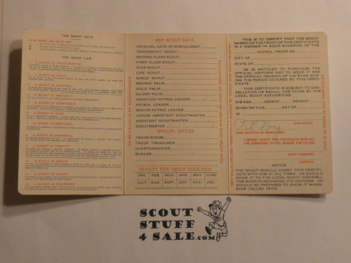 1936 Boy Scout Membership Card, 3-fold, 7 signatures, expires September 1936, BSMC312