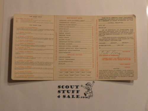 1936 Boy Scout Membership Card, 3-fold, 7 signatures, expires September 1936, BSMC313