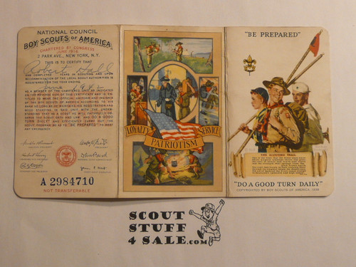 1942 Boy Scout Membership Card, 3-fold, 7 signatures, June 1942, BSMC339