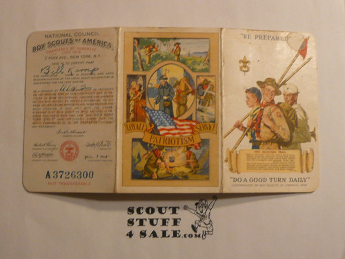 1942 Boy Scout Membership Card, 3-fold, with envelope, 5 signatures, November 1942, BSMC341