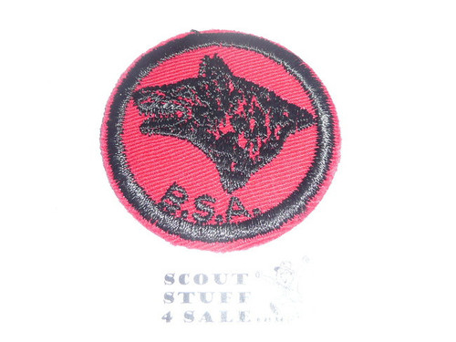 Wolf Patrol Medallion, Red Twill with red rubber back, 1955-1971