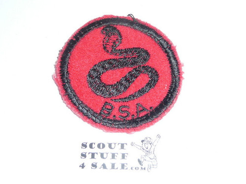 Cobra Patrol Medallion, Felt w/BSA solid black ring back, 1940-1955, lt. use