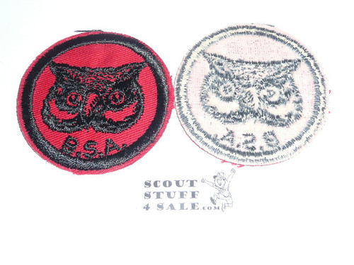 Owl Patrol Medallion, Red Twill with gum back, 1955-1971, sewn