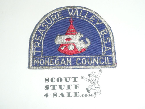 Treasure Valley Camp Patch, Mohegan Council, c/e blue twill dome