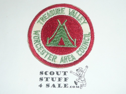 Treasure Valley Camp Patch, Worcester Area Council, c/e white twill, green letters