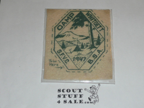 1947 Camp Whitsett Felt Patch, San Fernando Valley Council, 1st year of the camp, unused