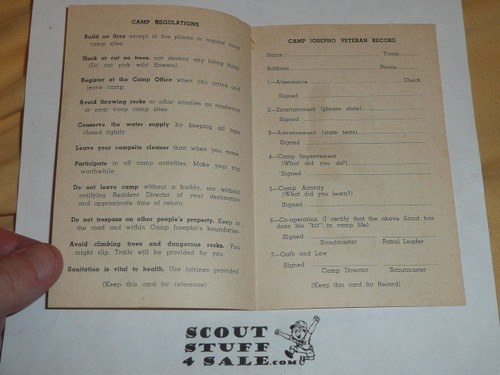 1950's Camp Josepho Regulations and Veteran Requirements Pamphlet, Crescent Bay Area Council
