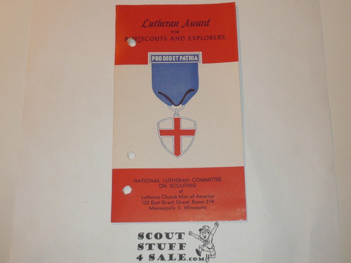Lutheran, Lutheran Award (Pro Deo Et Patria) for Boy Scouts and Explorers, 7-61 printing, holes punched for binder