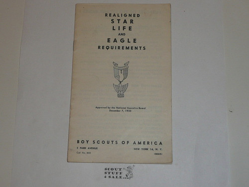 1951 Boy Scout Handbook Supplement, Realigned Boy Scout Requirements, 5-51 printing