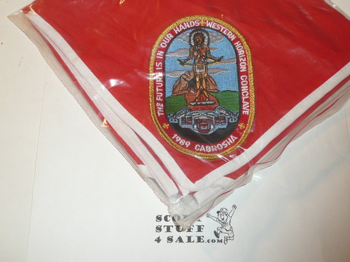 Section W3B 1989 O.A. Conclave Council of Chief's Neckerchief with gold mylar bdr patch on it - Scout