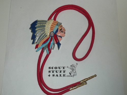 Order of the Arrow Colorful Indian Head Logo Bolo Tie, Unused