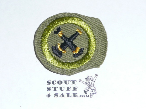 Firemanship - Type E - Khaki Crimped Merit Badge (1947-1960), used