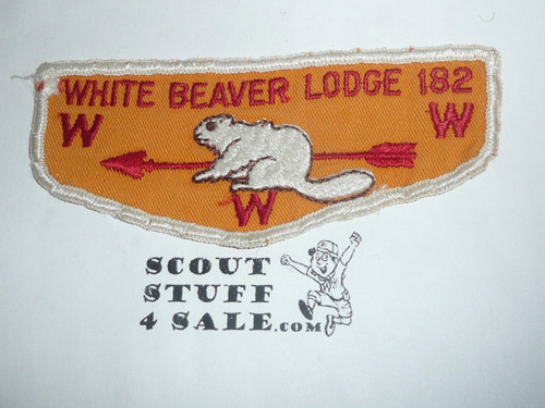 Order of the Arrow Lodge #182 White Beaver f5c Flap Patch, sewn - Scout