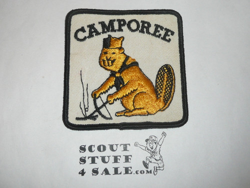 Camporee Patch, Generic BSA issue, beaver, white twill, black r/e bdr