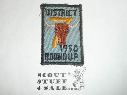 1950 District Round-up Patch, Generic BSA issue, lt blue twill, black c/e bdr, a little box soil