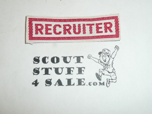 Woven Recruiter Patch, white background, red letters