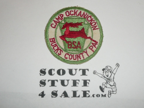 Camp Ockanickon Patch, Bucks County Council, c/e white twill, thin letters