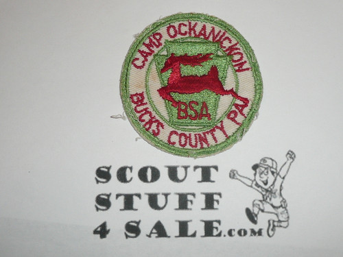 Camp Ockanickon Patch, Bucks County Council, c/e white twill, thin letters, lite use