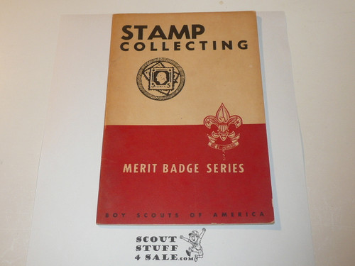 Stamp Collecting Merit Badge Pamphlet, Type 5, Red/Wht Cover, Wartime Book, 3-44 Printing
