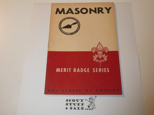 Masonry Merit Badge Pamphlet, Type 5, Red/Wht Cover, Wartime Book, 3-44 Printing