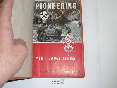 Pioneering Library Bound Merit Badge Pamphlet, Type 6, Picture Top Red Bottom Cover, 1-66 Printing